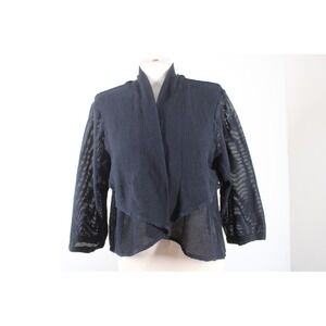 CMC Color Me Cotton L Black Mesh Open Front Cardigan Layered Draped Knit